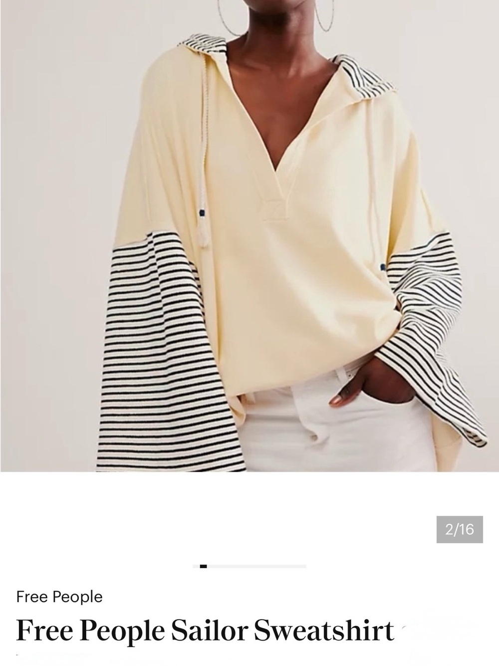 Free People Cream Sailor Hoodie with Black-White Striped Sleeves
